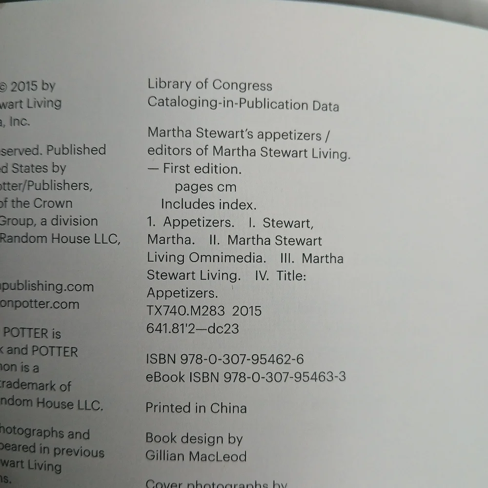 Martha Stewart's Appetizers Cocktail Cookbook 2015 First Edition Hardback